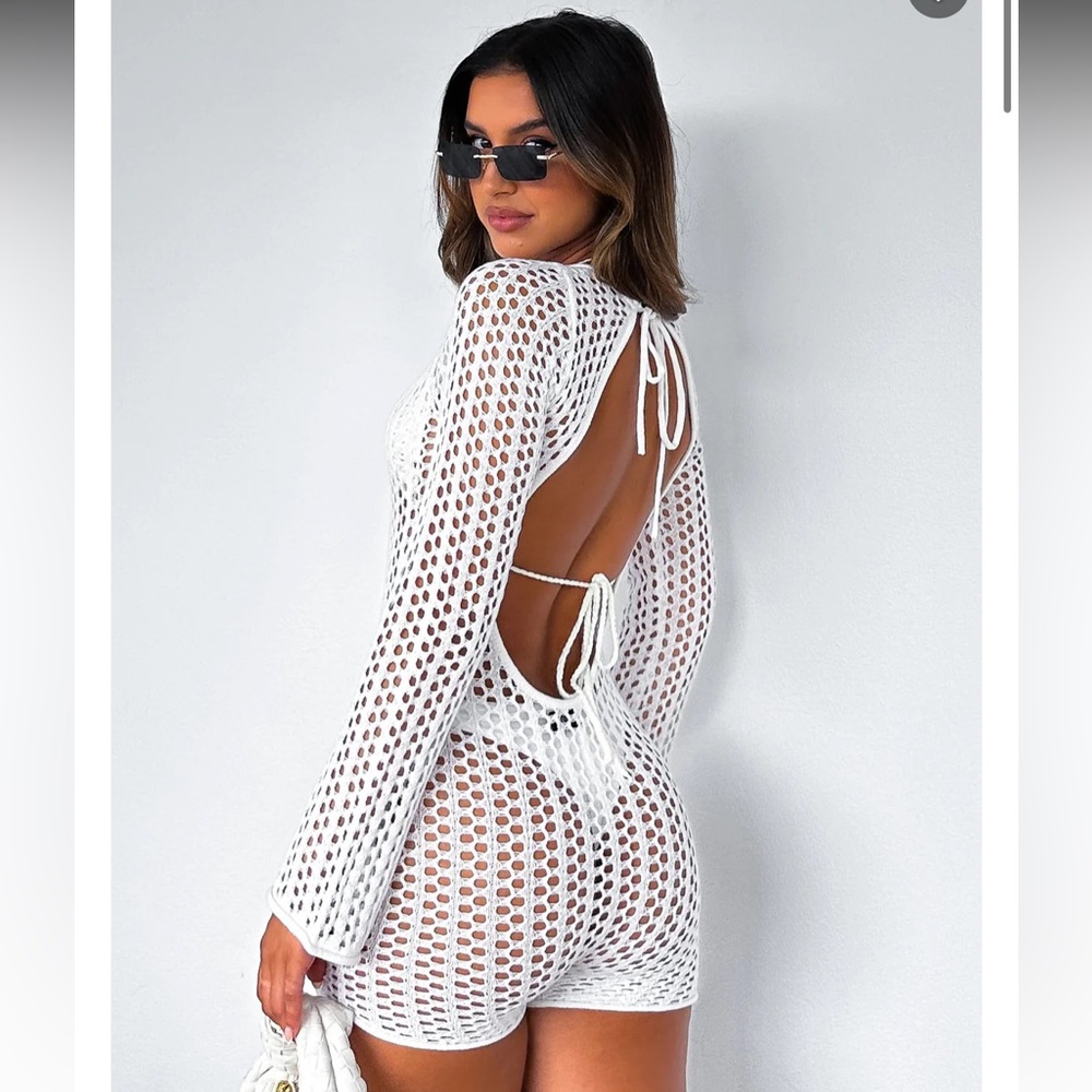 White Fox Change Of Plans Knitted Long Sleeve Playsuit White